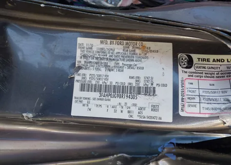 2011 Ford Fusion Sel z USA, uszkodzony, nr VIN 3FAHP0JG9BR194305